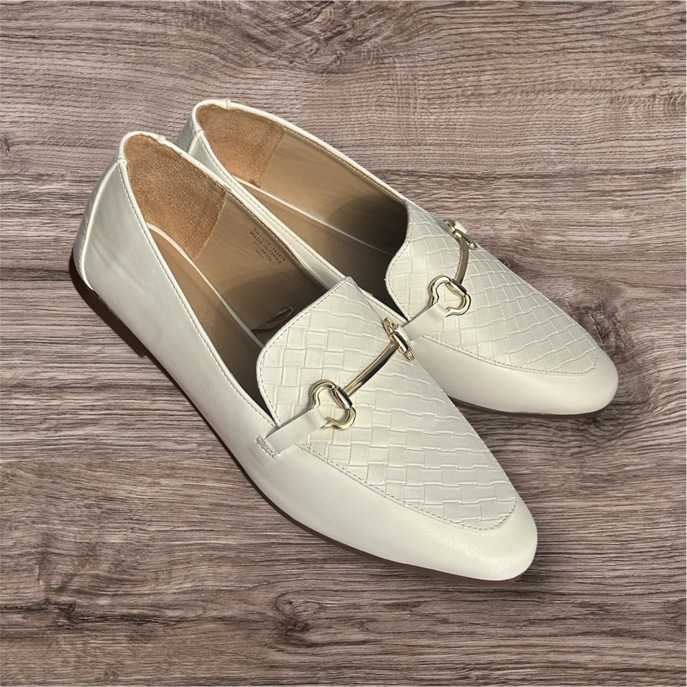 Chic White Loafers with Gold Accent